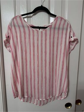 Maurices White Blouse with Pink Vertical Stripes